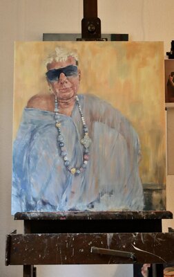 Christiane Bernreuther in the Studio: Neues Ölgemälde auf meiner  alten Staffelei, im Atelier