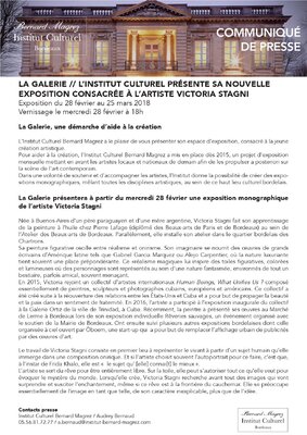Victoria Stagni in the Studio: Communiqué de presse- exposition personnelle Institut Culturel Bernard Magrez- 2018