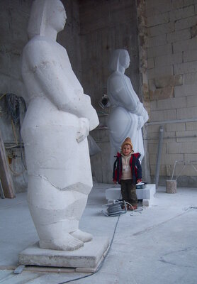 Ognyan Chitakov in the Studio: My son at my studio next to my works