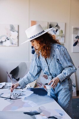 Julia A. Etedi in the Studio: Julia A. Etedi working on a new series of painting