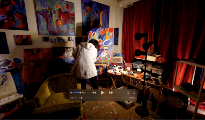 Nathalie Gribinski in the Studio: Nathalie Painting in her studio