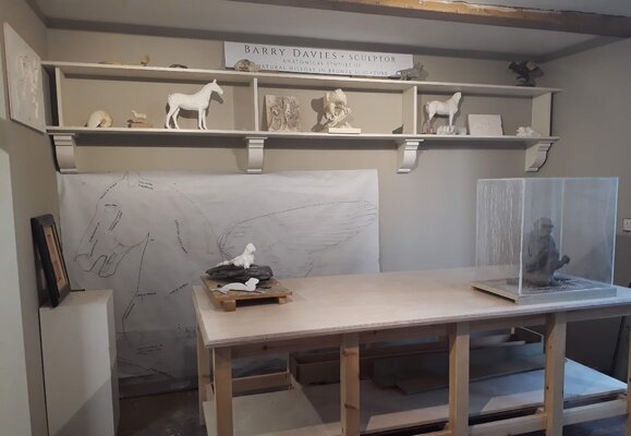 Barry Davies RCA in the Studio: Two sculptures in progress - palaeontology and anthropology.
