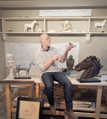 Barry Davies RCA in the Studio: Measuring a sheep's skull as part of research in animal anatomy.