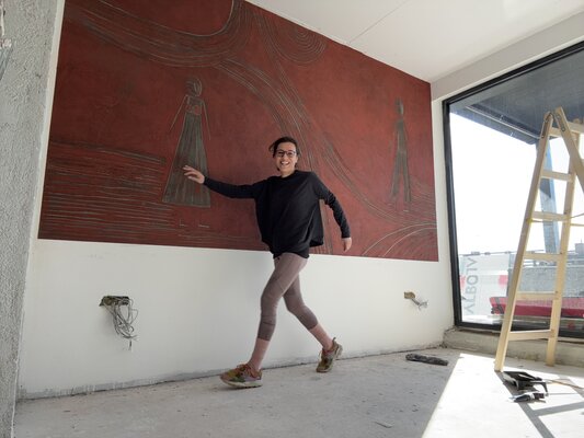 Tatiana Harizanova in the Studio: Custom project  160/300 cm. cement plaster and paints