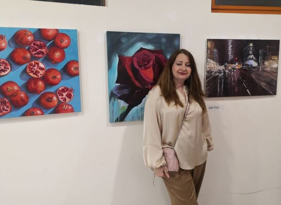 Jane Lantsman in the Studio: Exhibition of new artists by the Netanya Artists Association.  I'm standing near my 3 artworks