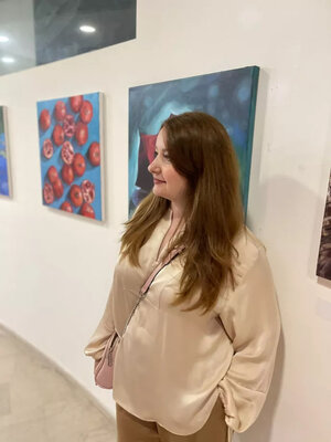 Jane Lantsman in the Studio: Exhibition of new artists by the Netanya Artists Association.  I'm standing near my artworks