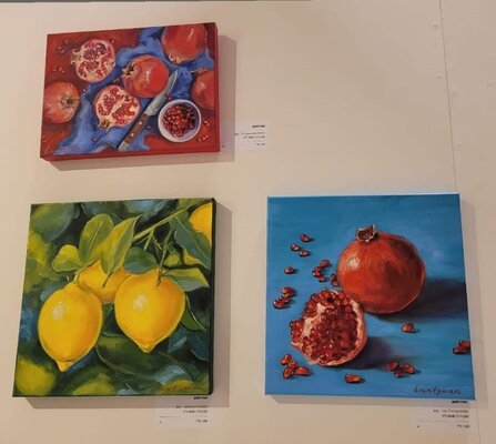 Jane Lantsman in the Studio: Three more of my artworks at the exhibition "The salt of the earth. Food in Israeli Art", 2023, Bnei Brak.