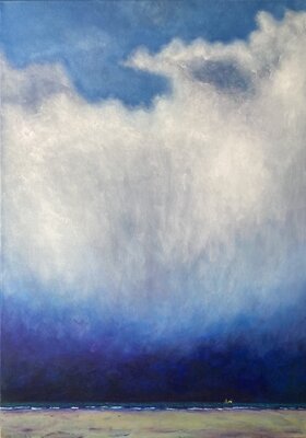 Anne-Tjerk Mante in the Studio: 'Snowdrift north of the island of Vlieland' (2021, acrylic on canvas, 89x63cm)