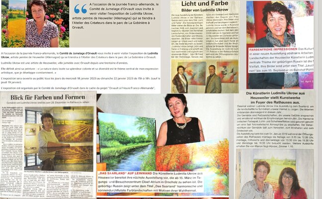 Ludmilla Ukrow in the Studio: There are a lot of publications in german and french newspapers and magazines about my exhibitions and artworks.
