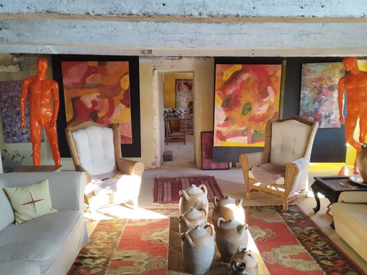 Erwin STEINBACH in the Studio: Mon salon d'accueil ouvrant sur ma pièce de travail, là ou je passe le plus clair de mon temps.