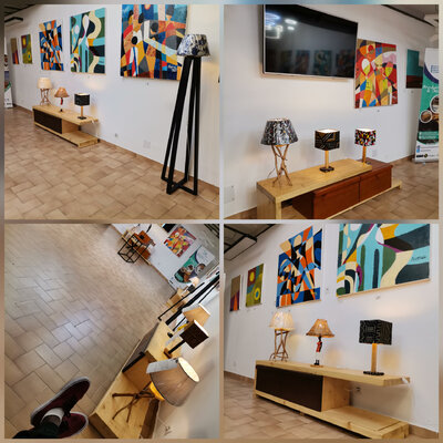 Mo Lamine Sylla in the Studio: Exposition de mes luminaires (début 2021), simultanément avec un peintre et un ébéniste (en ce moment je ne faisais ni de meubles ni de tableaux)