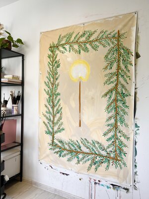 Alexandra Stanciu in the Studio: The Paști Painting freshly finished in the studio
