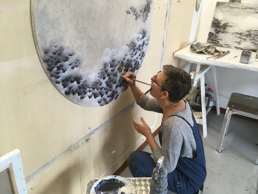 Francesca Borgo in the Studio: October 2021 - preparing a tondo painting for an art fair
