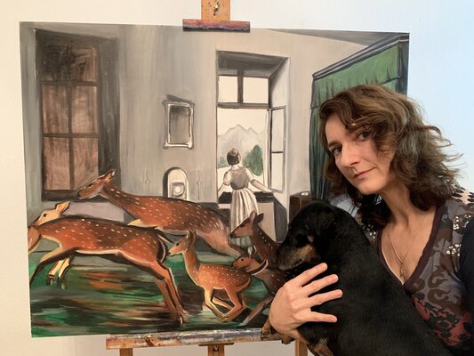 Ellen Semen in the Studio: Rehe vermisst, 80x100, Öl auf Leinwand, 2020