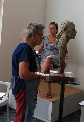Maureen Quin in the Studio: Maureen Quin working on a portrait study.