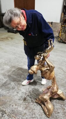 Maureen Quin in the Studio: Maureen Quin checking the bronze cast of Eternal Bond.