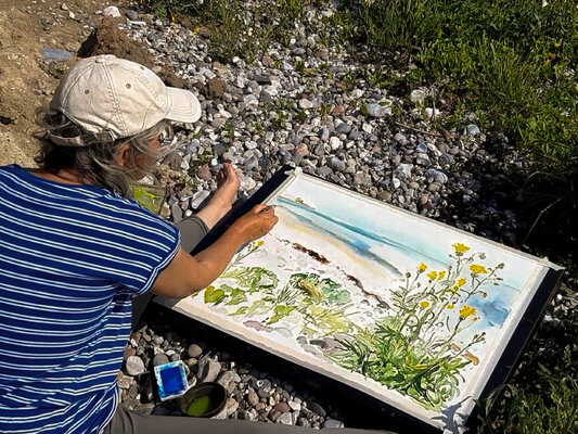 Ute Meyer in the Studio: Aquarellieren am Strand  an der Ostsee 2019