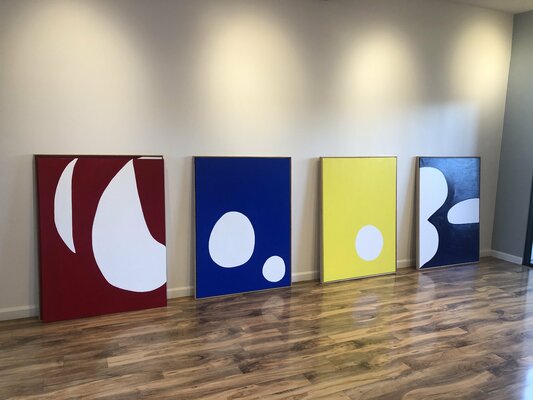 Kerry Campbell in the Studio: artworks in a row