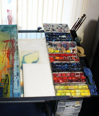 Ulla M. Neuhaus in the Studio: Arbeitsplatz Aquarellbilder