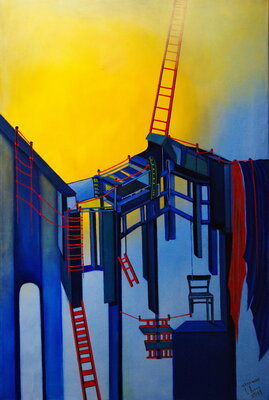 Ulla M. Neuhaus in the Studio: Karriereleiter or rise and fall, dieses Kunstwerk wurde mit dem Palm Art Award, Honoury Member of the Jury Prize 2020, Quedlinburg (D)  ausgezeichnet