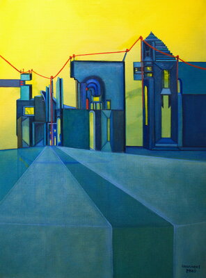 Ulla M. Neuhaus in the Studio: way out of crisis by covid-19, dieses Bild gewann beim CFA Contest „Art in the time of Coronavirus & Social Distancing, Wettbewerbs-Finalistin 2020, Lyon (F)