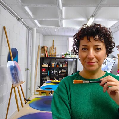 Yolanda Sanmarcos in the Studio: Yolanda Sanmarcos en su estudio, trabajando en la serie BUIT. Andorra, 2024.
