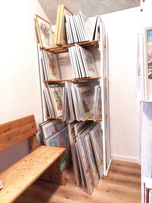 Joern Bjerge in the Studio: Depositroom with shelves-Here watercolors