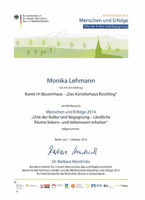 Monika Lehmann in the Studio: Urkunde für mein Künstlerhaus