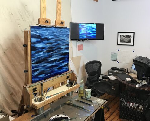 Mark LaRiviere in the Studio: I frequently paint from digital photographs projected onto a wall-mounted computer monitor.