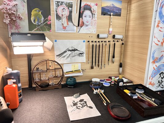 calligrapher MADARA in the Studio: This is my daily calligraphy space. I practice here every day.