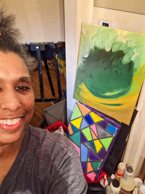 Zulma Brooks in the Studio: Just me surrounded by pics ready to sell