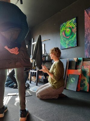 Mattie Rasmussen in the Studio: When I have visitors in the studio — also as an experiential gallery — they are mainly people with a spiritual interest. There is always space for sharing insights, knowledge, and understanding together — personally, spiritually, and creatively.