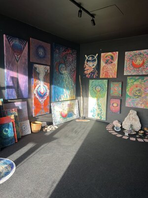 Mattie Rasmussen in the Studio: My black studio surprises many because it's black, but all feel the embrace of it, how it feels calming and inviting in an inner stillness, that brings them in deeper touch with themselves