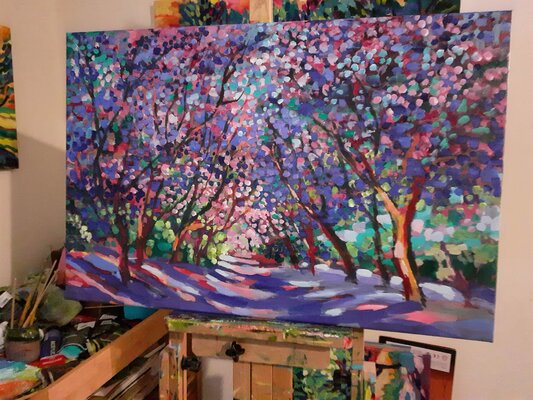 Maja Grecic in the Studio: Jacaranda trees In progress