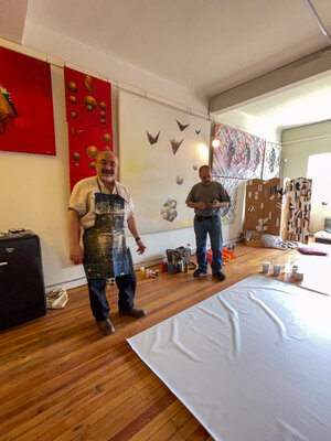 Begoña Colomar in the Studio: Artists Rodrigo Ayala and Manuel Mujica getting ready to work on collaborative piece