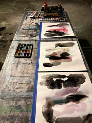 Anika Kuntze in the Studio: This is an example of a set up of my sumi ink and watercolor works on paper
