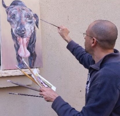 Roi Pajursky in the Studio: Detailed view of an ongoing oil on canvas painting by Roi Pajursky.