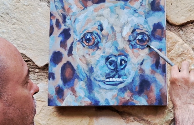 Roi Pajursky in the Studio: Detailed view of an ongoing oil on canvas painting by Roi Pajursky.