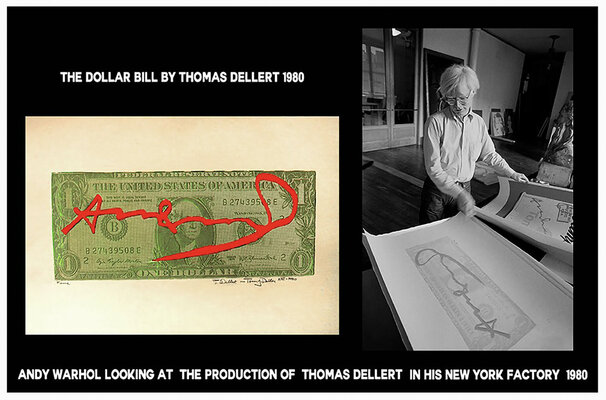 Thomas Dellert in the Studio: Andy in his "Factory NY " looking at my production of hand printed silkscreens made for him in 1980s