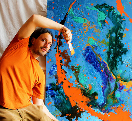Teo Sirio Sica in the Studio: Me with "Road" a fantastic mixed media artwork from my collection "MagiColors"