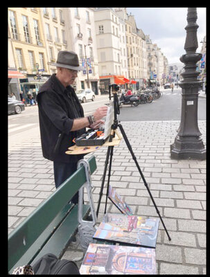 Joe Marais in the Studio: Le Marais in Paris is where my ancestors came from, before leaving for Cape Town, South Africa, around 1690. Painting plein en Air in the street in Le Marais felt like a spiritual journey for me.!