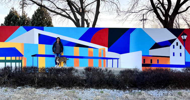 Ilaamen Pelshaw in the Studio: Mural for the background of the city sign in Ralston NE.