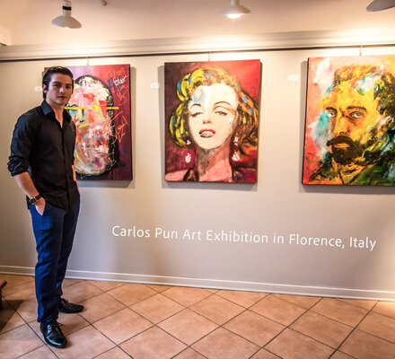 Carlos Pun in the Studio: Carlos Pun exhibition his paintings in Florence Italy