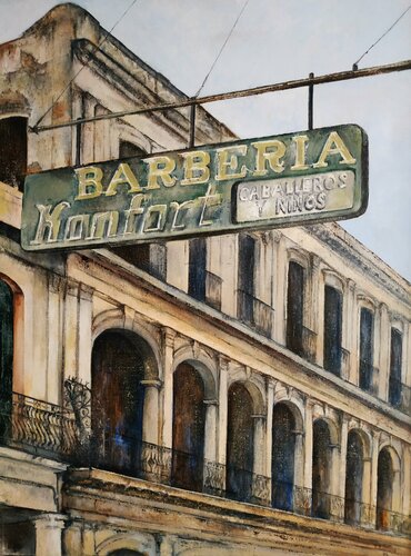Barbería Konfort- Habana by Tomás Castaño, Painting for Sale on Select