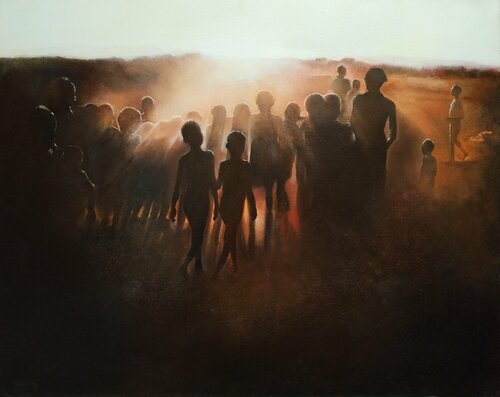 Danzando al ponerse el sol by Tomás Castaño, Painting for Sale on Select