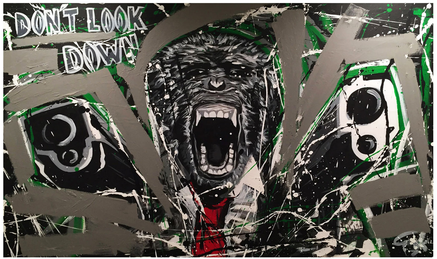 Human Monkey guns Erick Artik Original painting for sale
