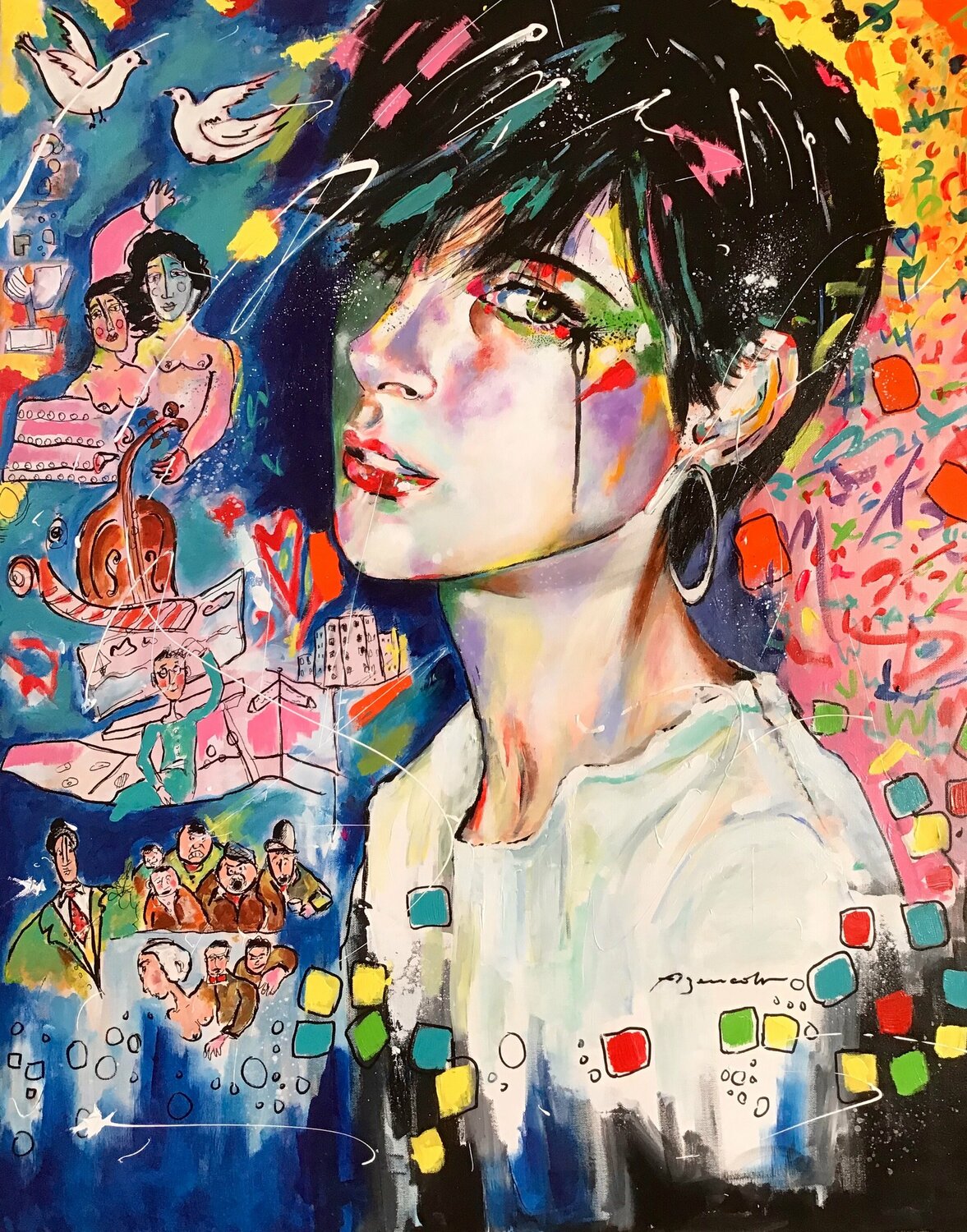 LE VOL OUATÉ DU GOÉLAND Jean-Louis Azencott Original painting for sale