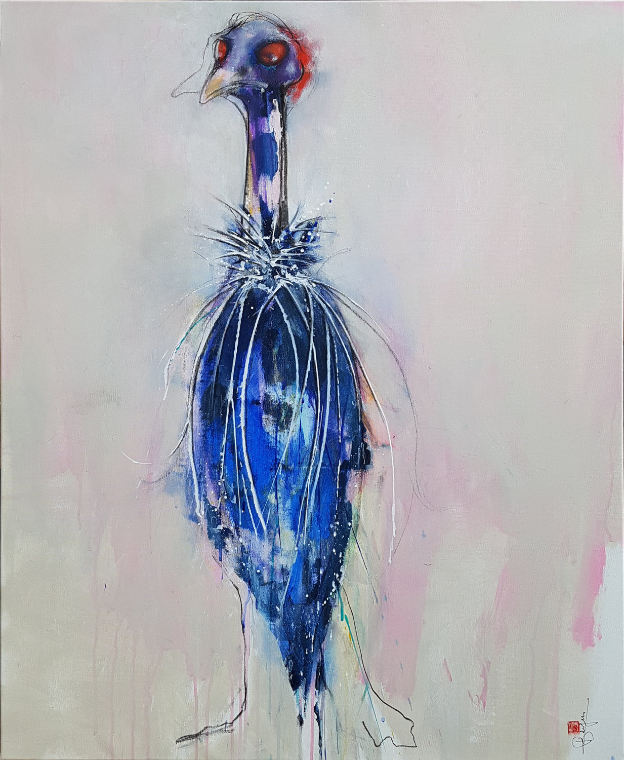 Pintade sous surveillance Laurent Bergues Original painting for sale