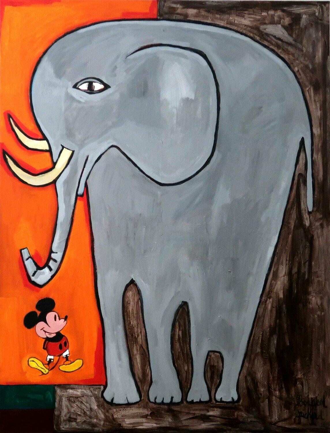 L'éLéPHANT QUI A PEUR DE MICKEY Richard Boigeol Original painting for sale
