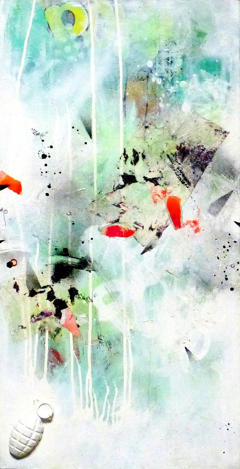 ORIGINAL ABSTRACT, TAGS & GRENADE ! Jp Malot Original painting for sale